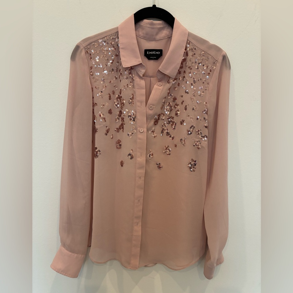Bebe Blush Sequin Embellished Blouse Small